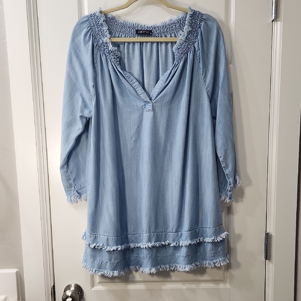 APNY Frayed Trim Mini Shift Dress Medium